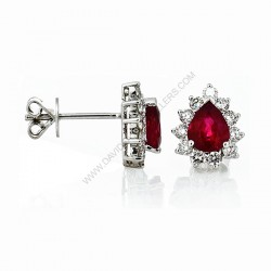 Pear Shaped Ruby Diamond Stud Earrings